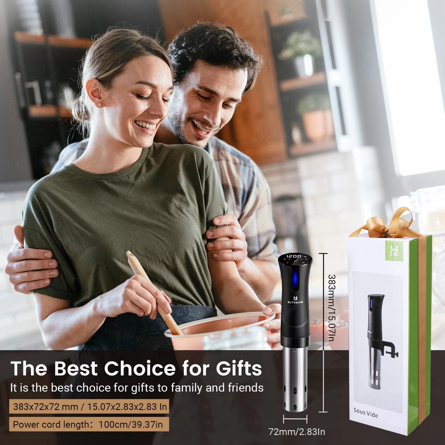 BlitzHome WIFI Sous Vide Cooker 1100W - Precision Immersion Circulator with App Control & Fast Heating