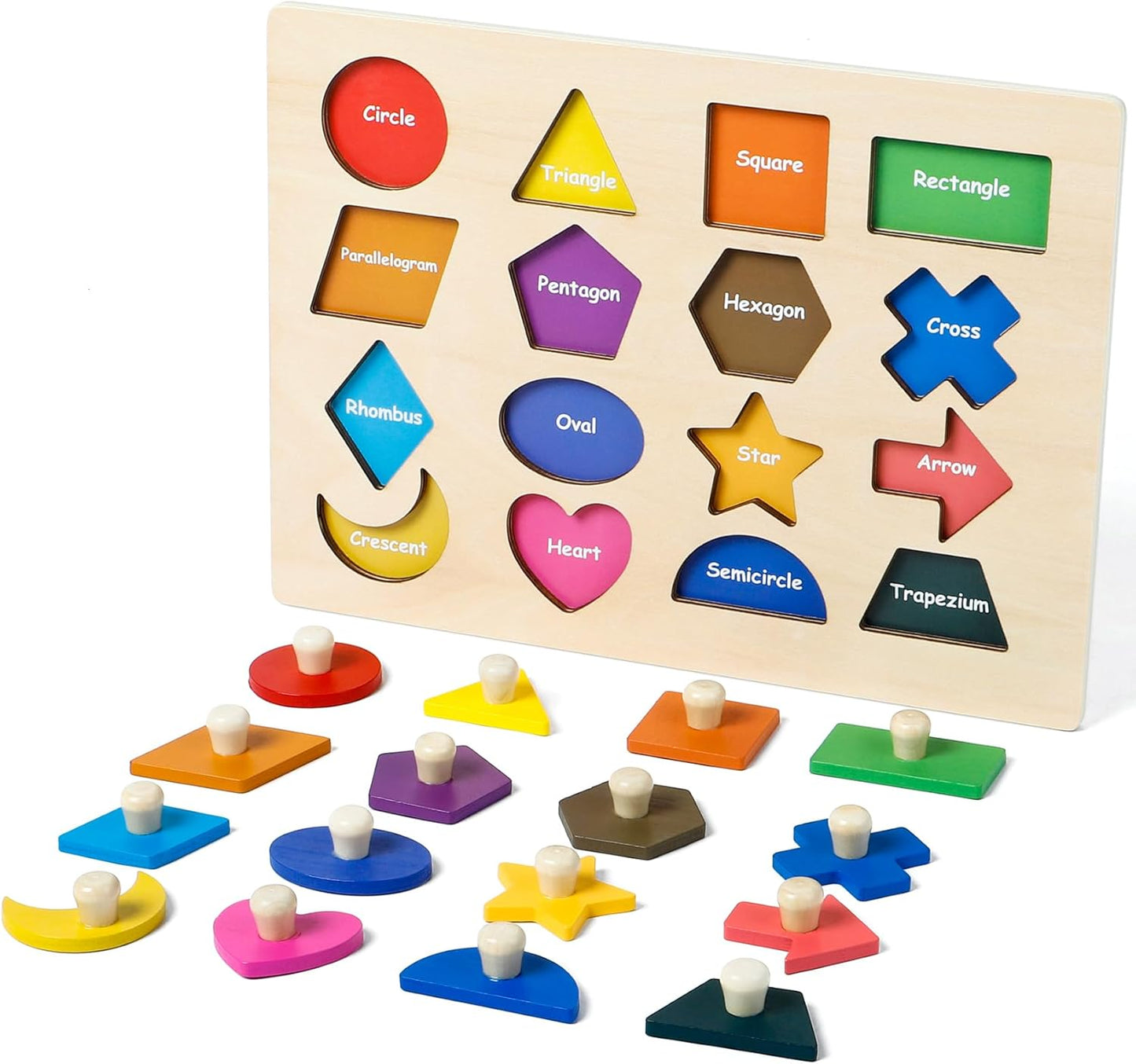 Alphabet Puzzle Wooden Learning Board for Toddlers Ages 3-5, ABC Shape Matching Puzzle with Letter Blocks, Montessori Preschool Educational Toy for Boys & Girls