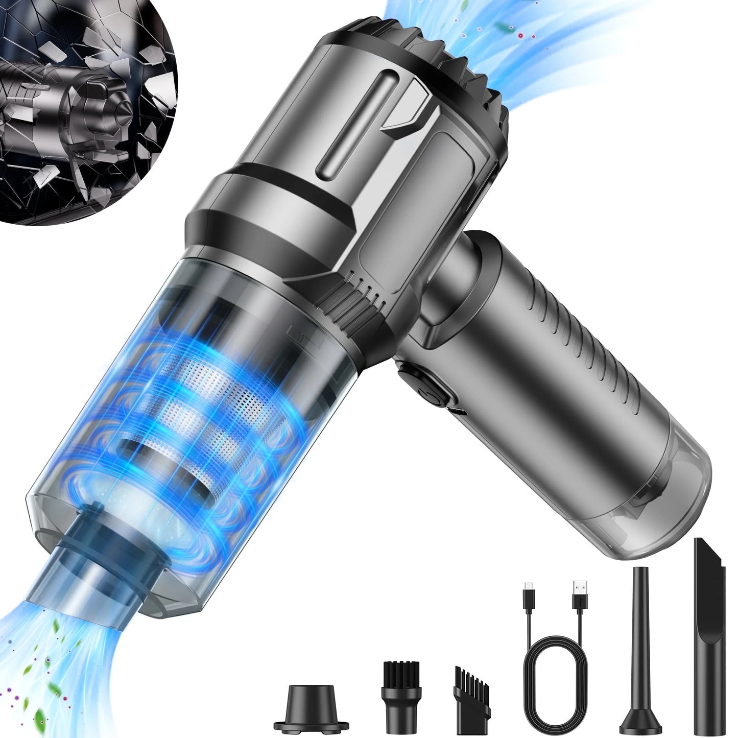 Cordless 15,000Pa Car Vacuum – 3-in-1 Portable Cleaner