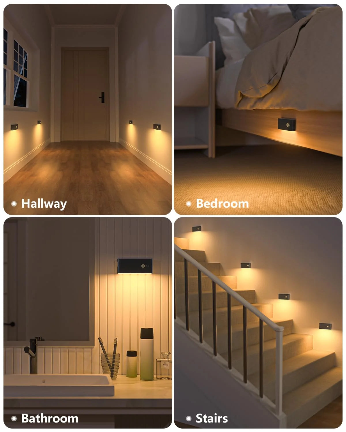 WILLED Rechargeable Motion Sensor Stair Lights (3 Pack) – Wireless Warm White LED Stick On Lights for Hallways, Stairs, Bathrooms, Bedrooms and More