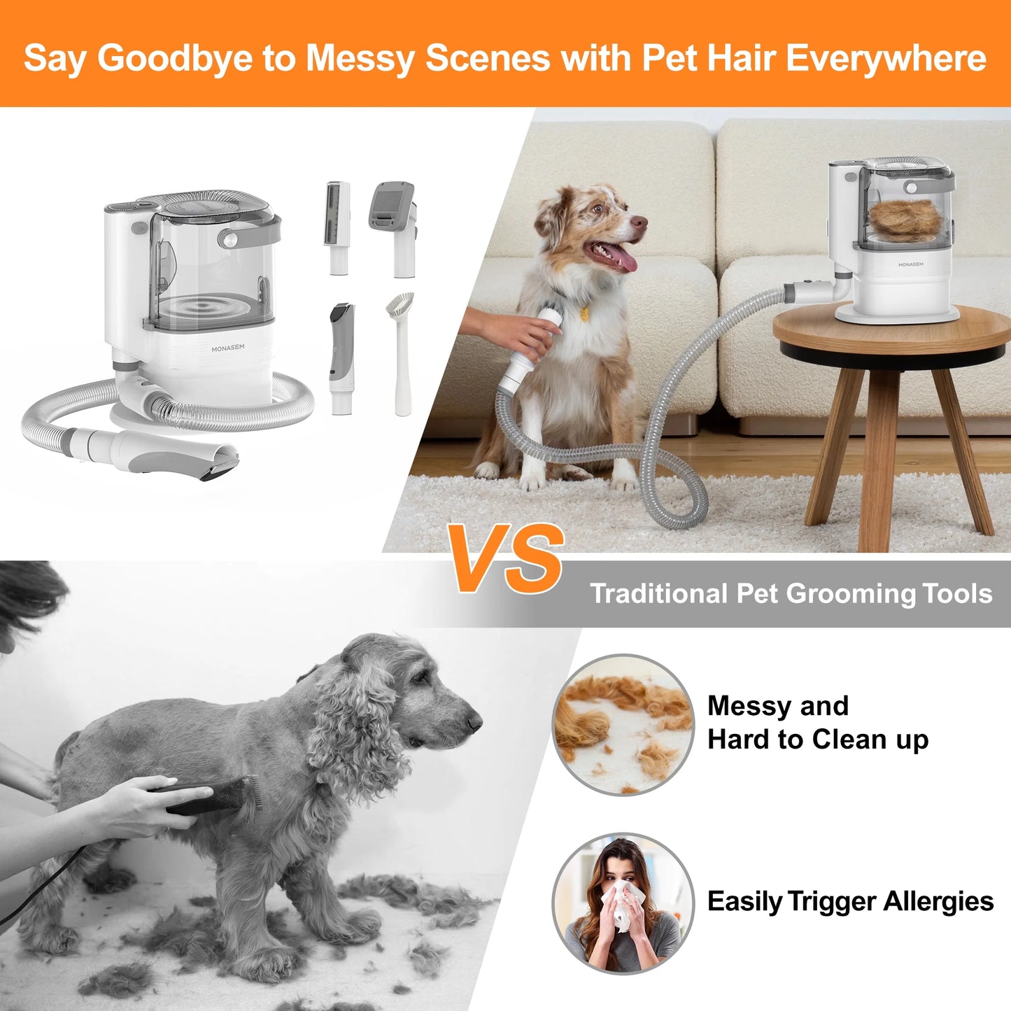 Dog Grooming Vacuum for Shedding – 13,200Pa Powerful 6-in-1 Pet Grooming Kit with Low-Noise Vacuum, Clippers, Brushes & Large 3.2L Dust Cup for Dogs & Cats