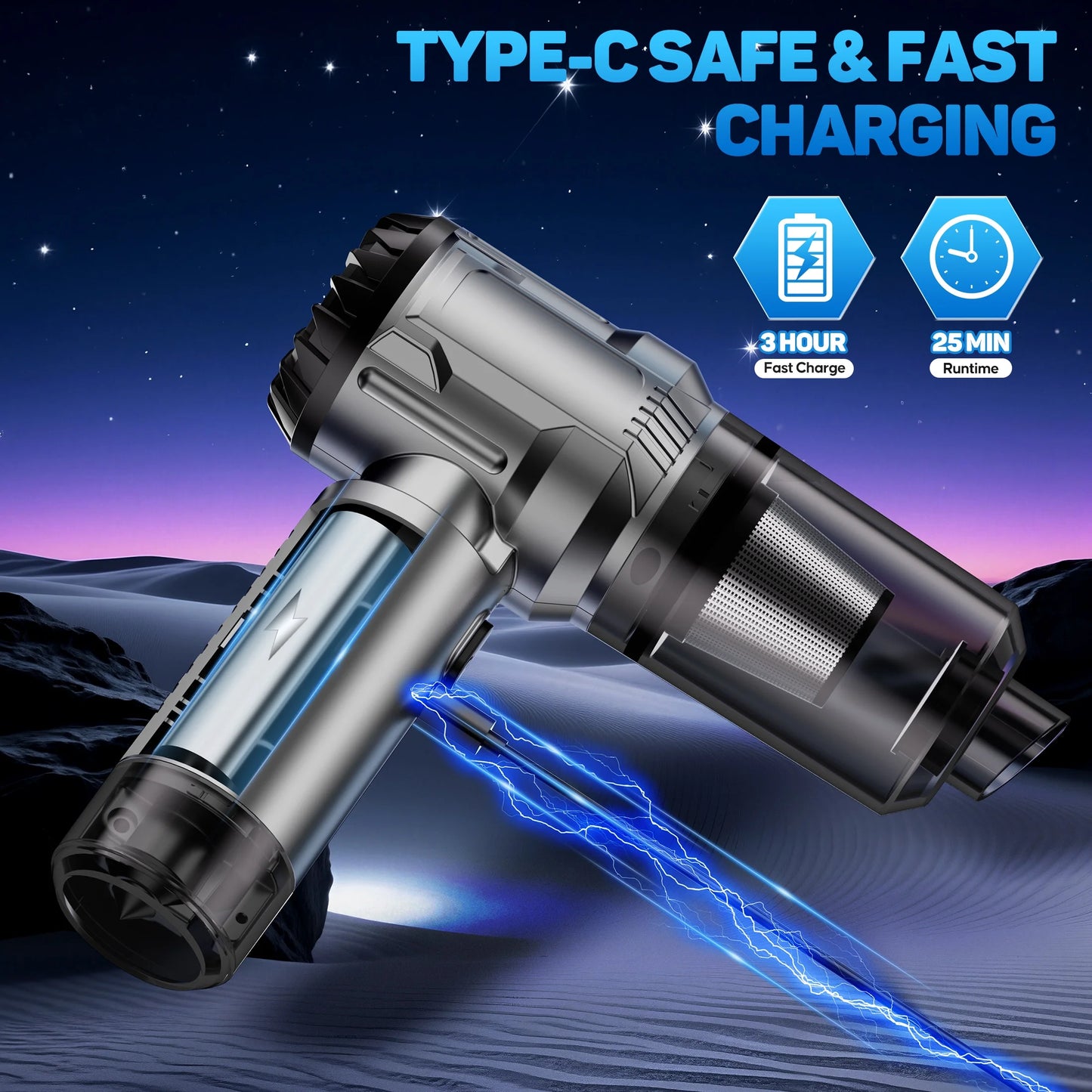Cordless 15,000Pa Car Vacuum – 3-in-1 Portable Cleaner