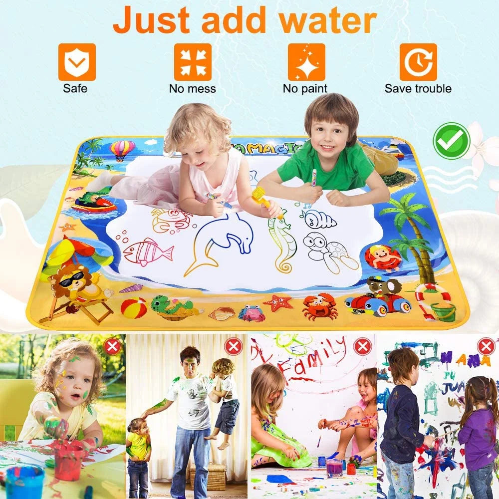 GPED Large Water Drawing Mat 40x32in – Reusable Aqua Magic Doodle Mat for Kids, Mess Free Learning Toy with Pens & Stencils – Educational Gift for Toddlers Ages 3-6  