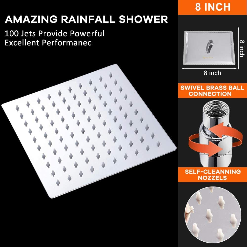 Ultra-Thin High Pressure Rainfall Shower Head – Stainless Steel, Anti-Rust, Anti-Clog, Spa-Level Rain Shower for Home