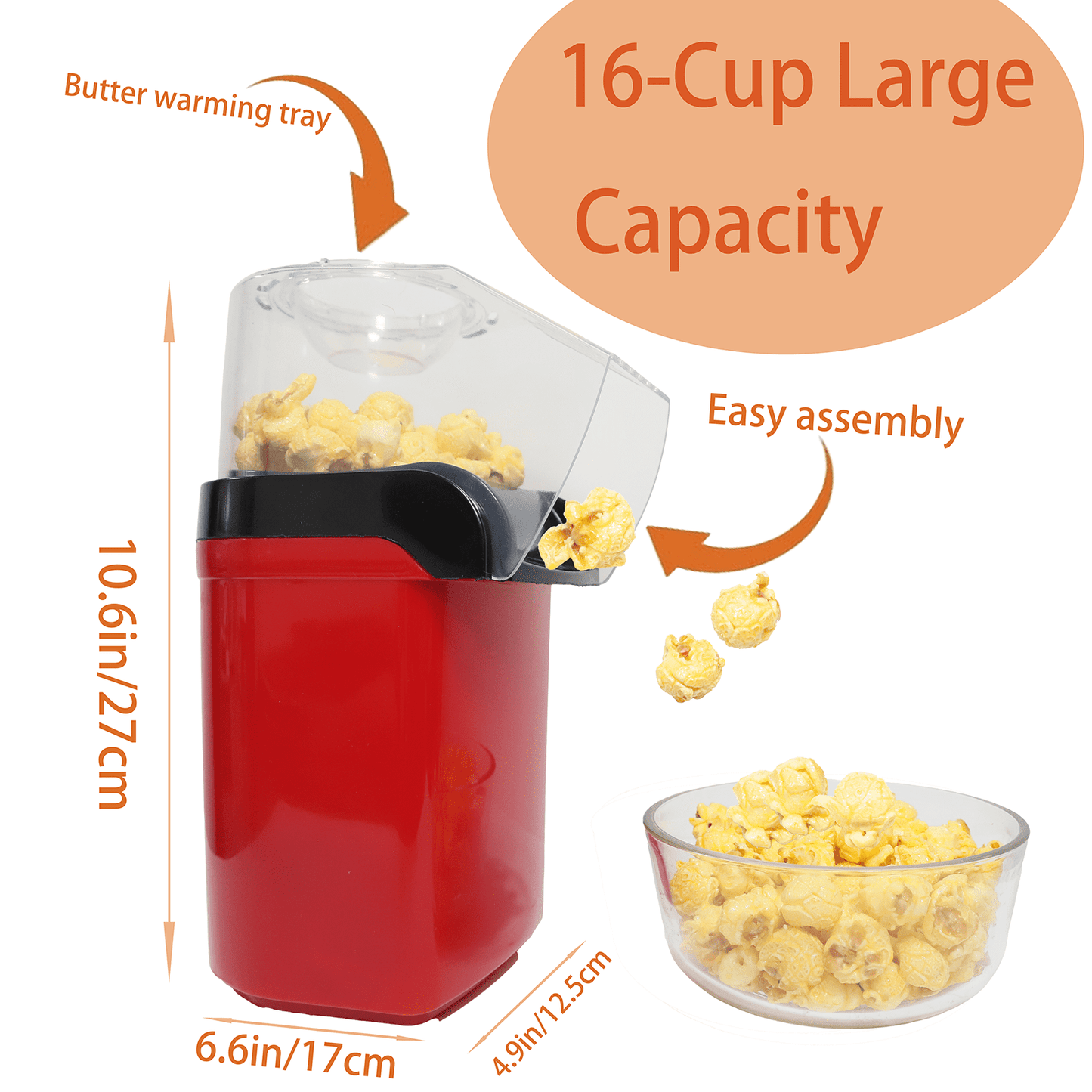 Hot Air Popcorn Maker – Oil-Free | Fast 3-Min Popcorn | Healthy Snack Machine for Home Movie Nights