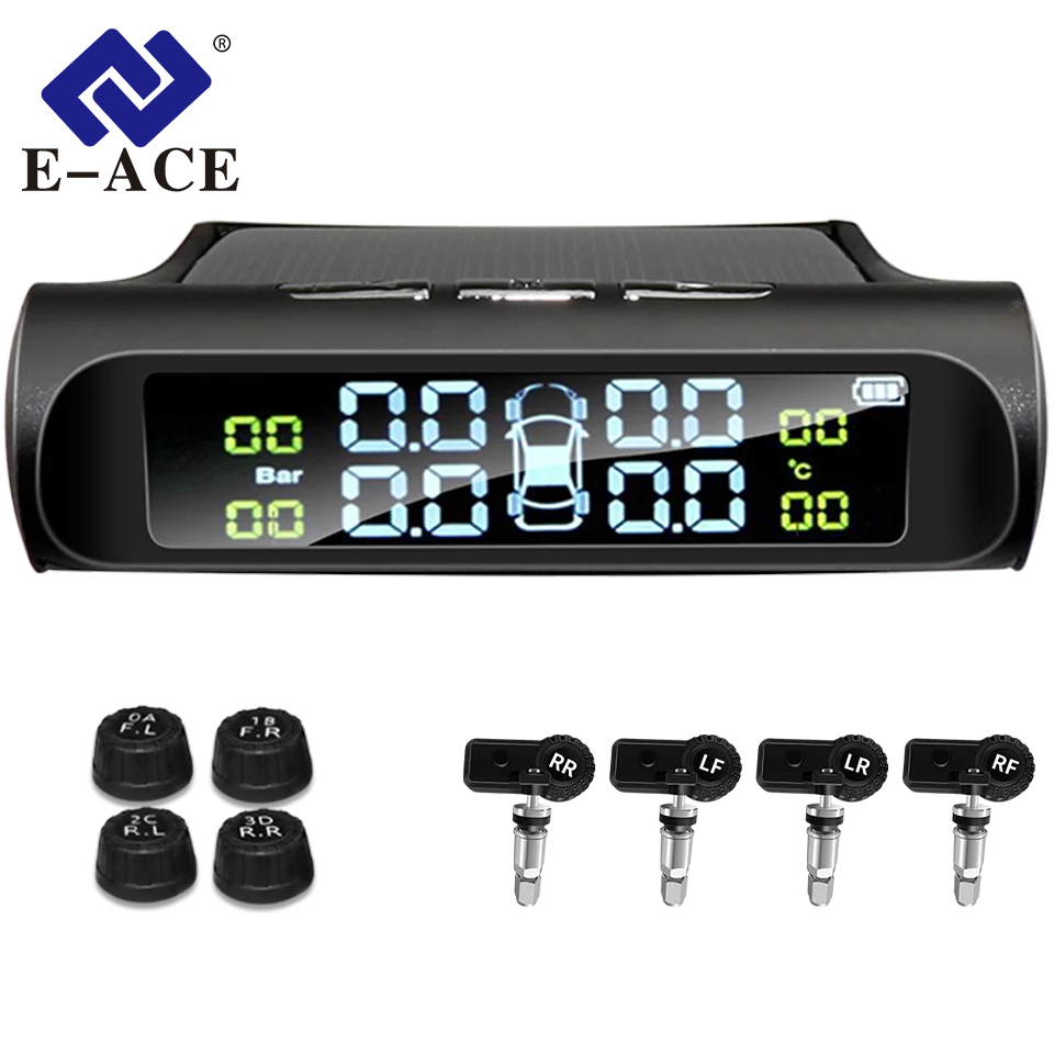 Solar Wireless TPMS Smart Tire Pressure Monitoring System with 4 Sensors – Real-Time Safety Alerts, Auto-On, HD LCD Display