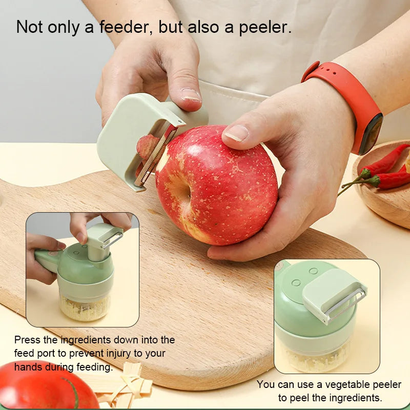 4 IN 1 Electric Vegetable Cutter | Handheld Wireless Slicer + Chopper