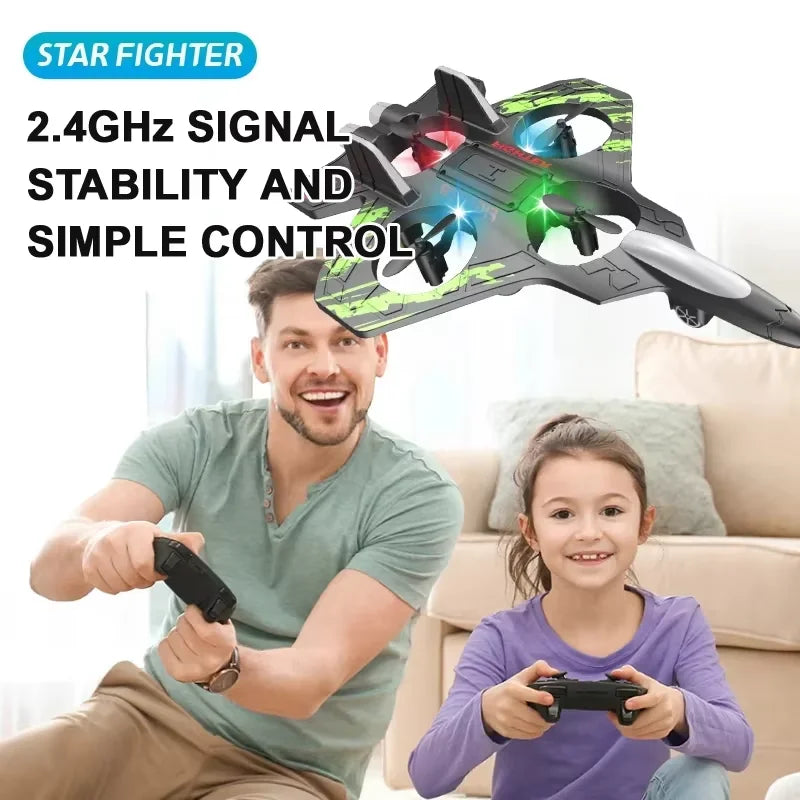 2.4G Remote Control Stunt Fighter Plane – LED Hovering Foam Aircraft, Electric RC Glider with Tumbling Tricks, Durable Safe EVA Model for Indoor & Outdoor Play