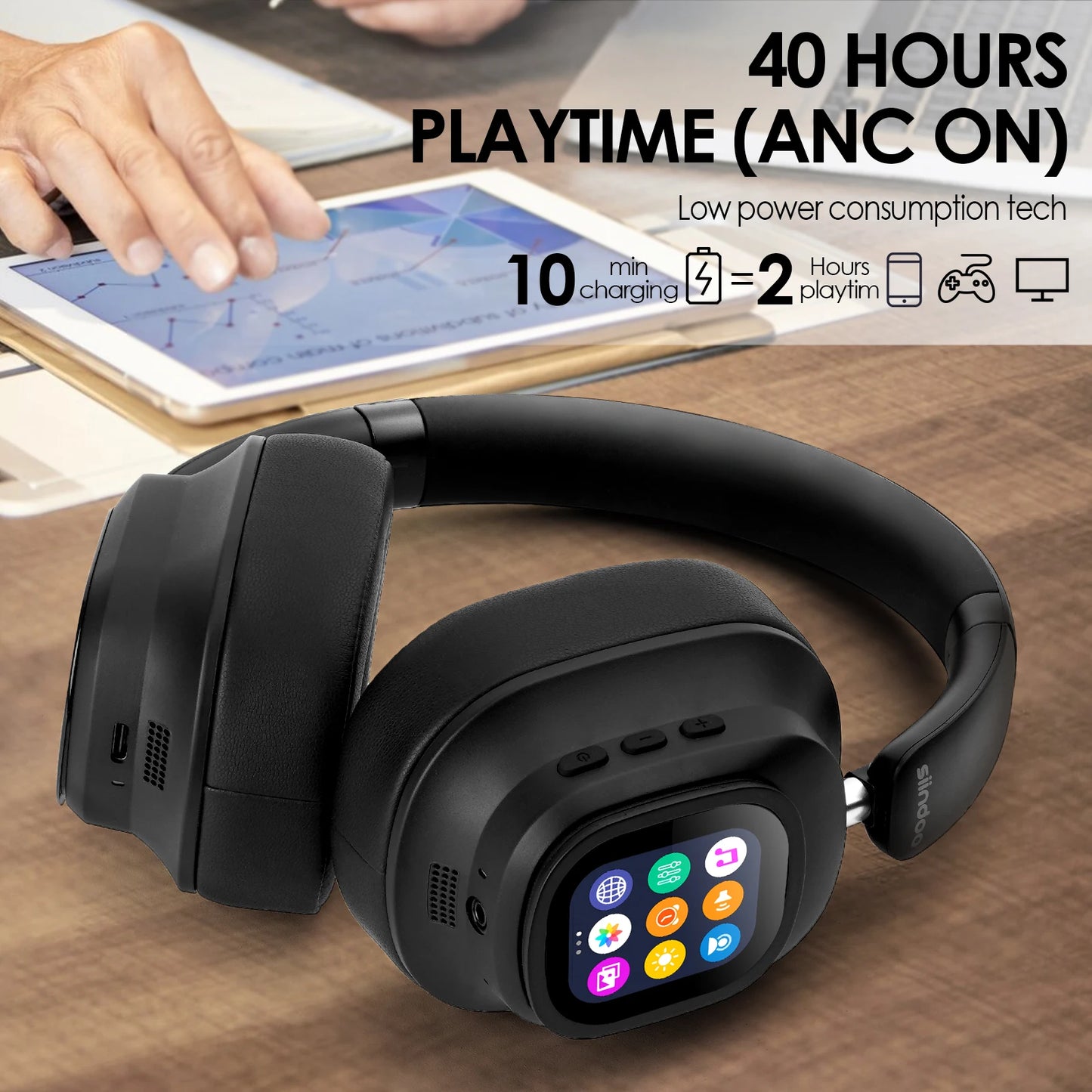 Siindoo ANC930Plus – Bluetooth 5.3 ANC Headphones with LED Display