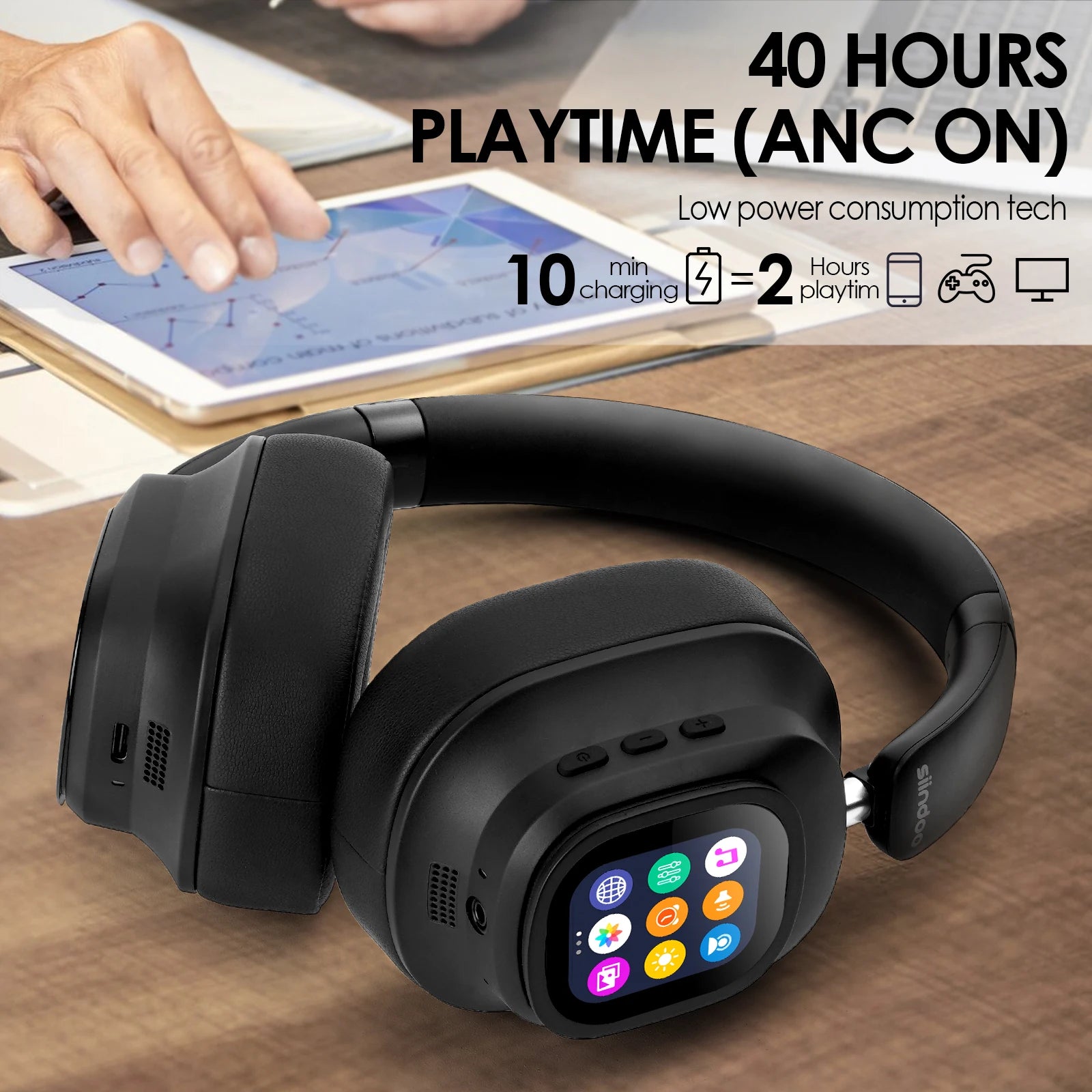 Siindoo ANC930Plus – Bluetooth 5.3 ANC Headphones with LED Display