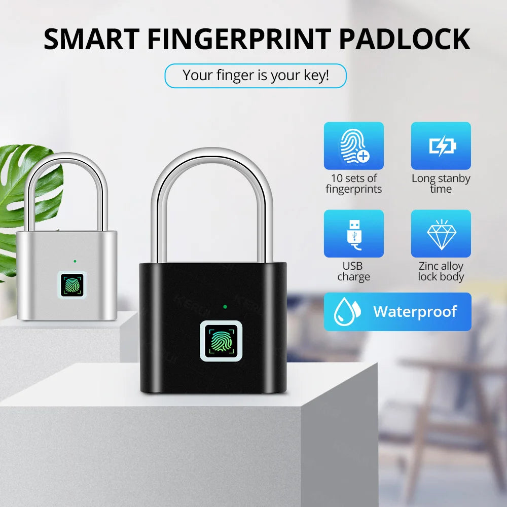 KERUI Smart Fingerprint Padlock – 0.2s Instant Unlock, Waterproof, Anti-Theft, USB Rechargeable