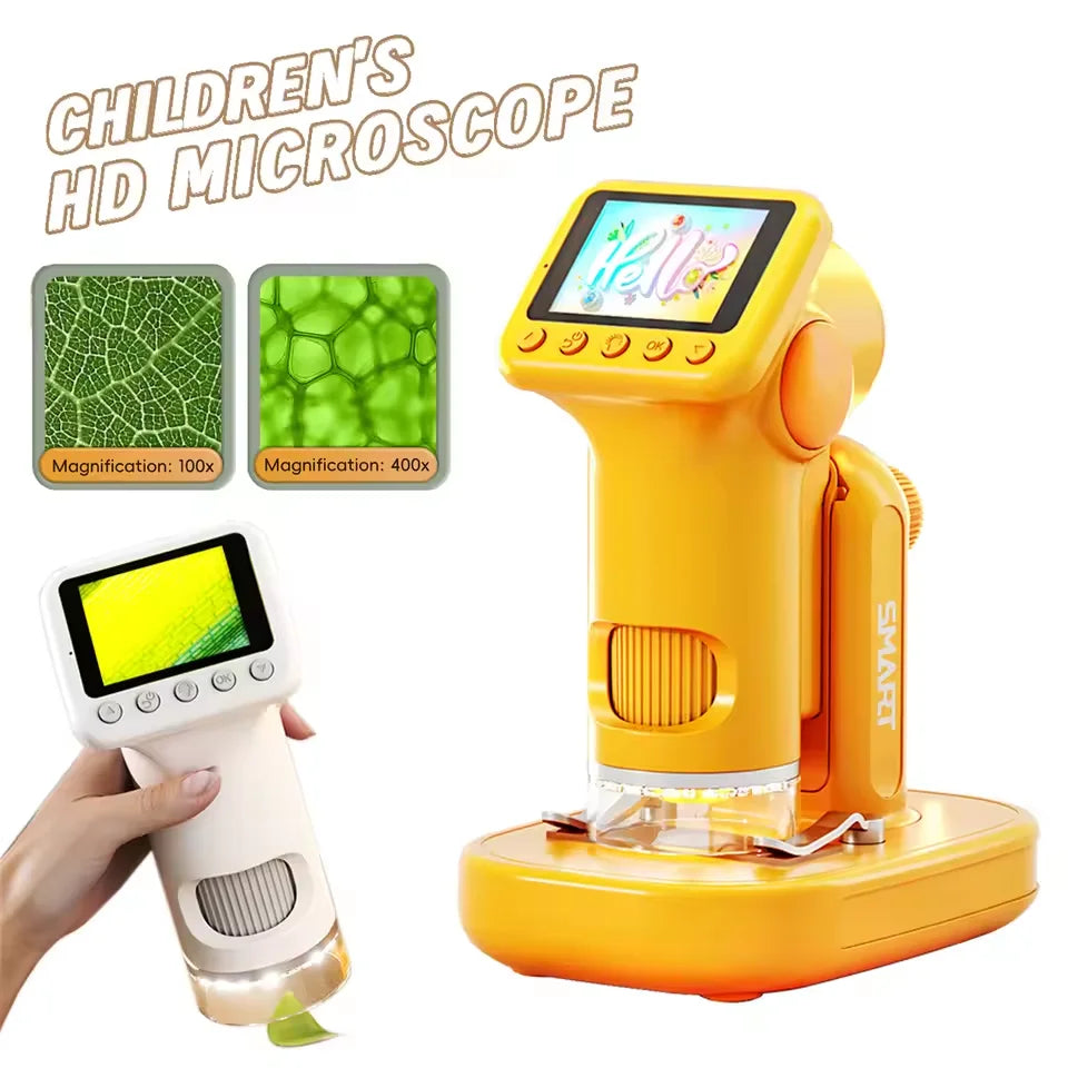 Kids Digital Microscope 100–1600X with 2 Inch HD Screen – Portable Handheld STEM Science Microscope with LED Light, Photo & Video Recording, Educational Gift for Boys & Girls