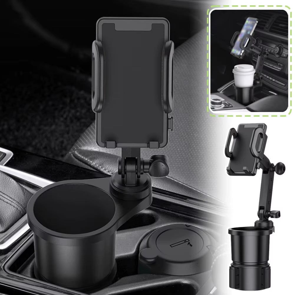2 in 1 Adjustable Car Cup & Phone Holder — Secure, Multifunctional, Universal Fit