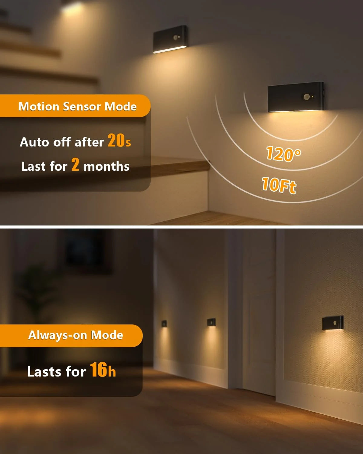 WILLED Rechargeable Motion Sensor Stair Lights (3 Pack) – Wireless Warm White LED Stick On Lights for Hallways, Stairs, Bathrooms, Bedrooms and More