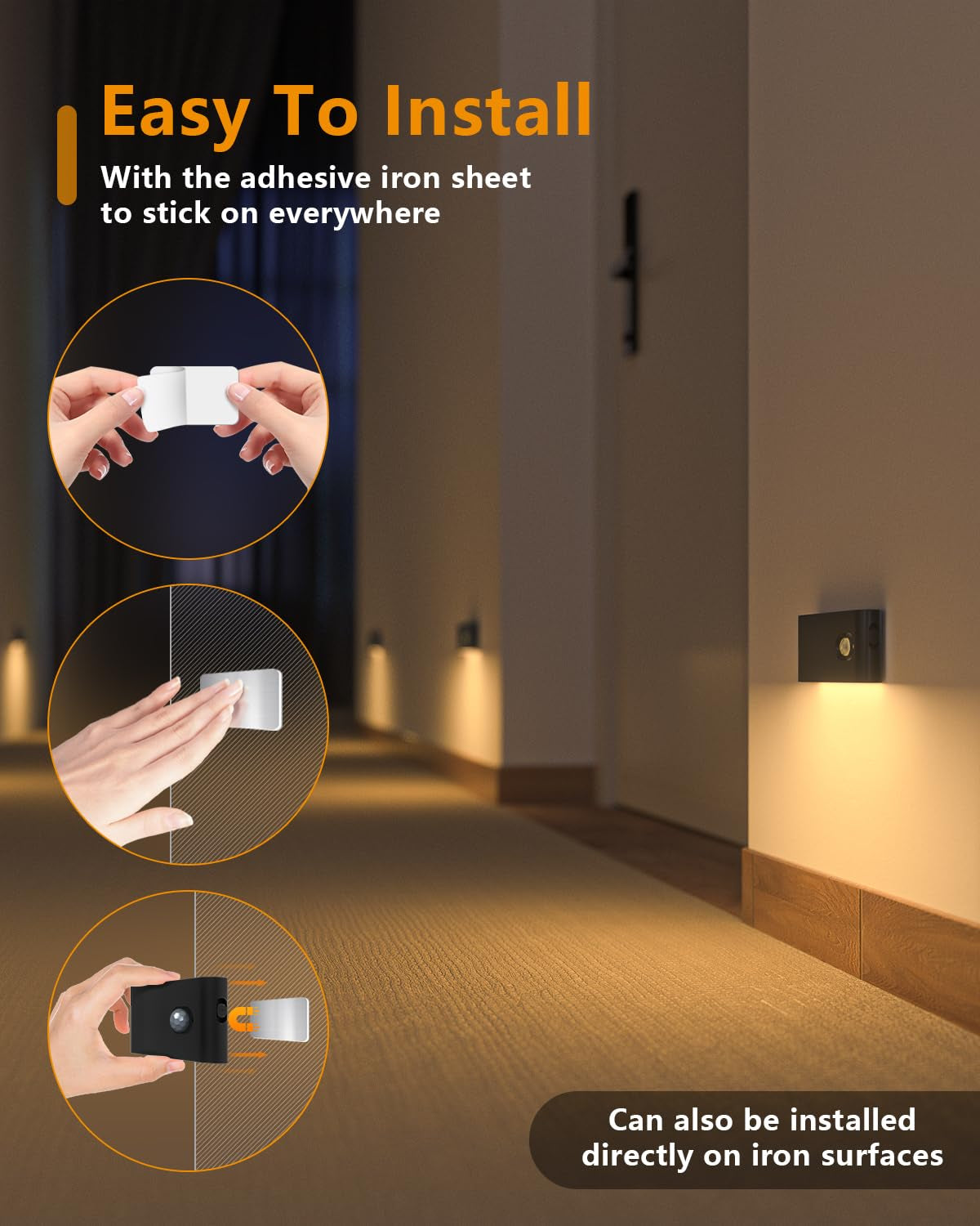 WILLED Rechargeable Motion Sensor Stair Lights (3 Pack) – Wireless Warm White LED Stick On Lights for Hallways, Stairs, Bathrooms, Bedrooms and More