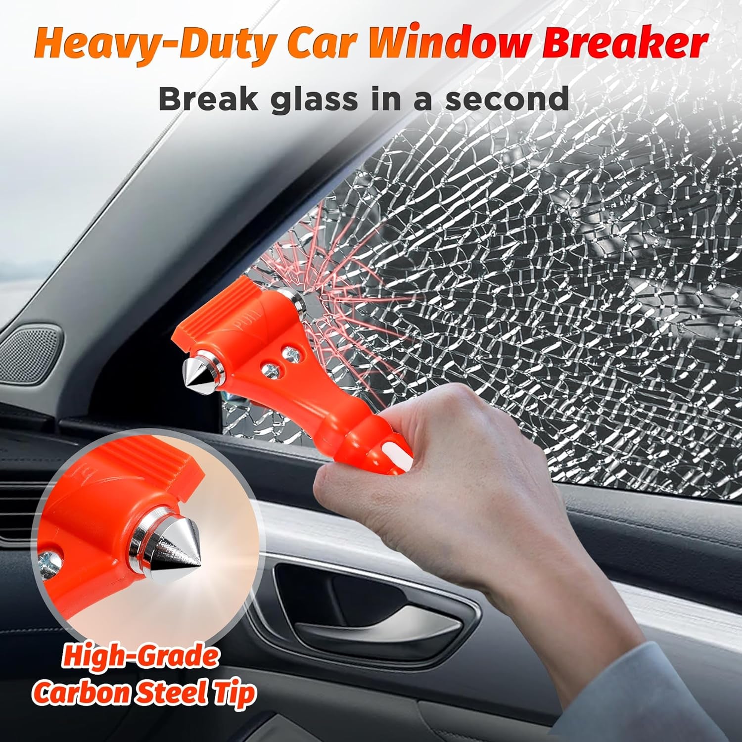 Car Emergency Escape Tool 2 in 1 - Window Breaker and Seatbelt Cutter - Life Saving Safety Hammer