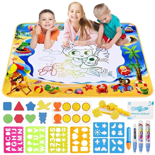 GPED Large Water Drawing Mat 40x32in – Reusable Aqua Magic Doodle Mat for Kids, Mess Free Learning Toy with Pens & Stencils – Educational Gift for Toddlers Ages 3-6  