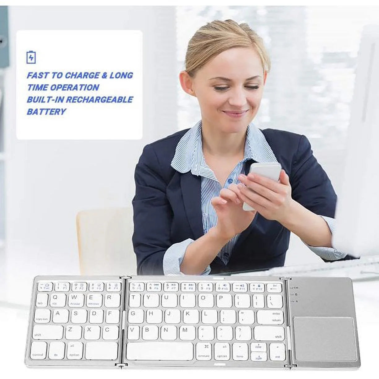 Foldable Bluetooth Keyboard with Touchpad – Multi-Device Portable